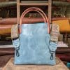 SoRetro FYG Leather Crossbody Tote - Blast Off Blue with Crimson Canyon on Olive