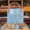 SoRetro FYG Leather Crossbody Tote - Blast Off Blue with Crimson Canyon on Olive