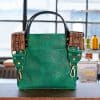 SoRetro Mini FYG Leather Crossbody Tote - Green Turtle Cay with Eloise Flowers on Gold Webbing - Bronze Hardware