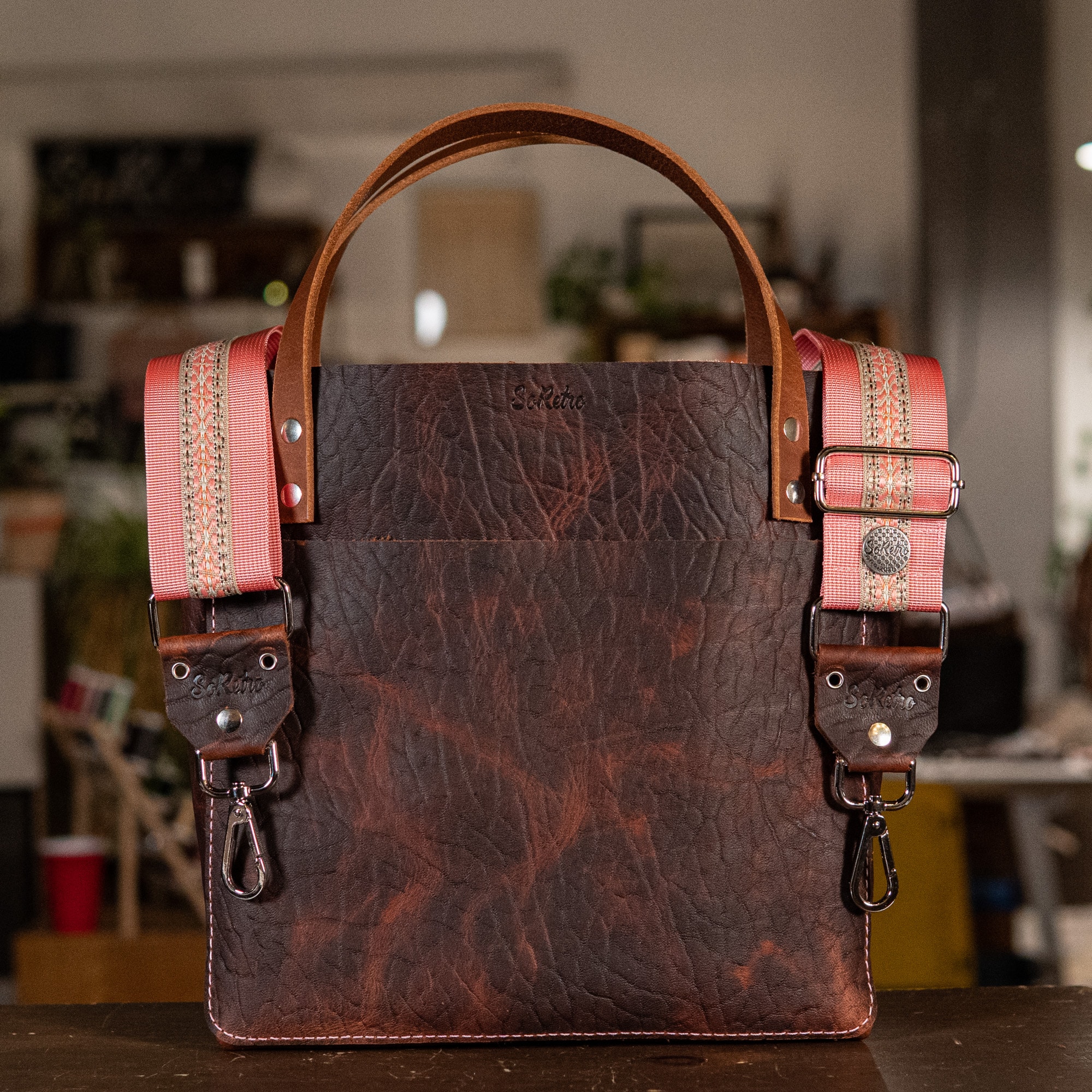 SoRetro Perfect FYG Leather Crossbody Tote Chipotle BBQ with Baby