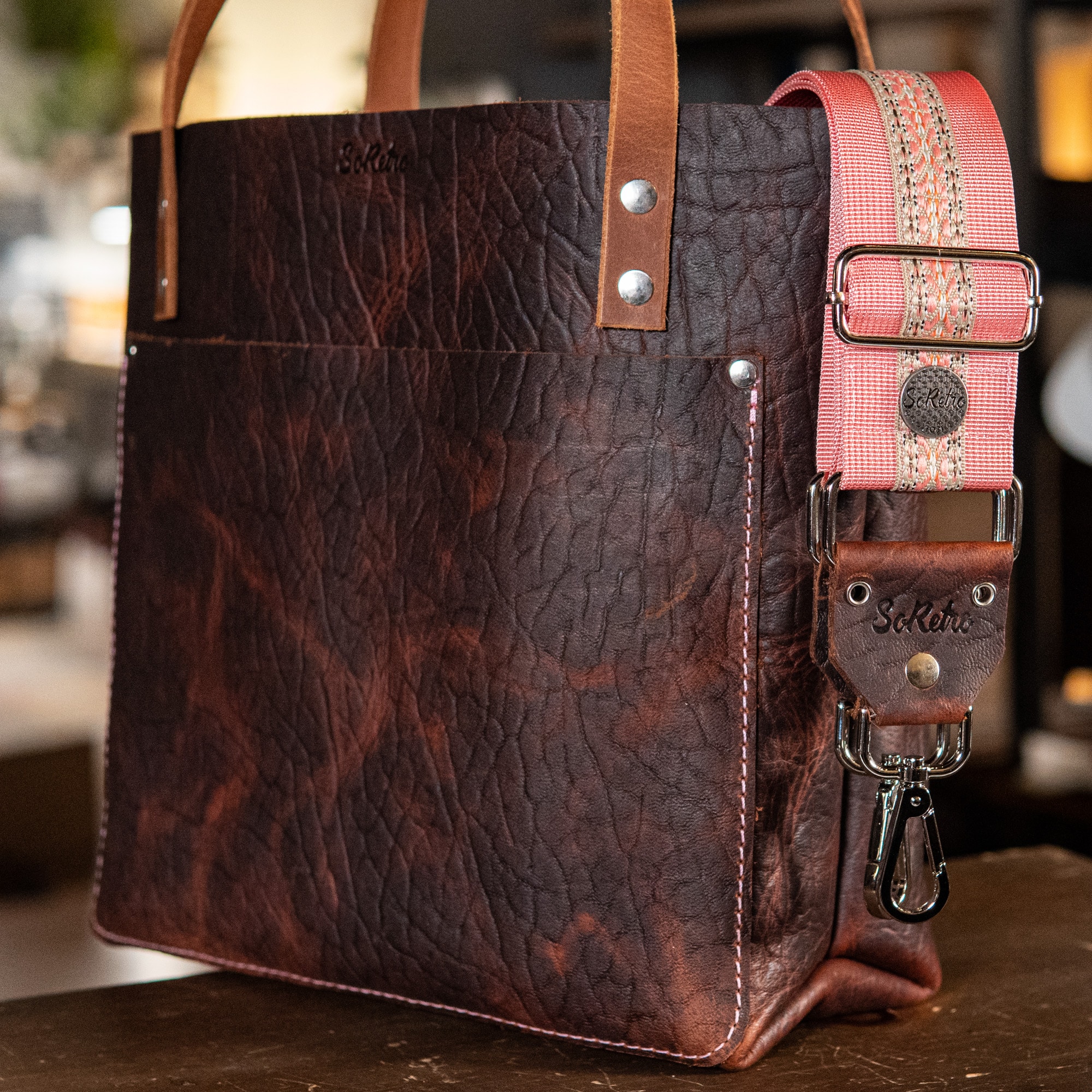 SoRetro Perfect FYG Leather Crossbody Tote Chipotle BBQ with Baby