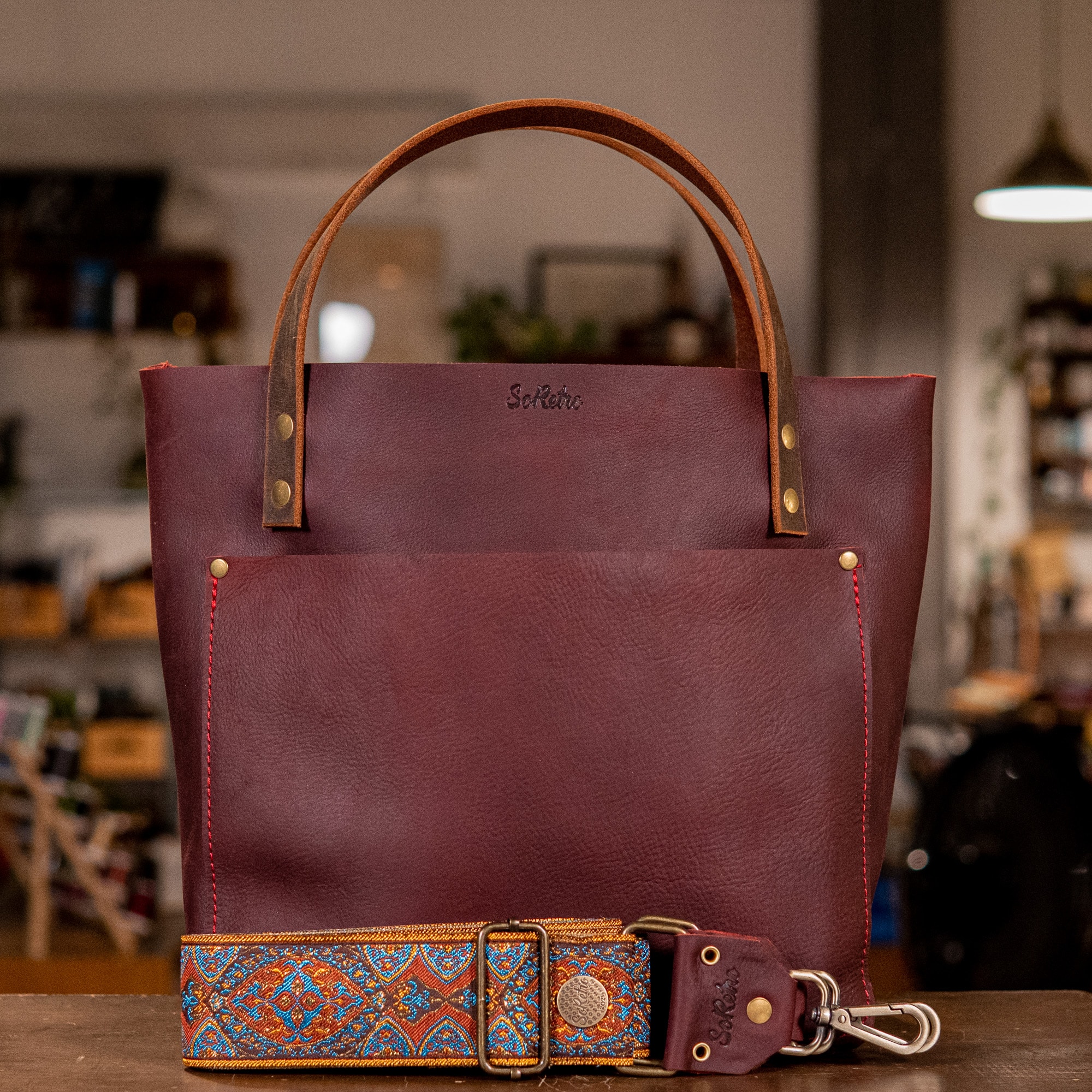 SoRetro Leather store Tote Crossbody in Brown with BONUS Strap