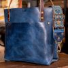 SoRetro Especial Perfect FYG Leather Crossbody Tote – Triton with Blue Glarus Woods on Chocolate Brown Webbing – Bronze Hardware