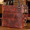 SoRetro Mini FYG Leather Crossbody Tote - Blood Moon with Rosy Roses on Dark Champagne Webbing - Bronze Hardware