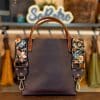 SoRetro Especial Mini+ FYG Leather Crossbody Tote – Dark Crystal with Playa del Charco on Lavender Cotton Webbing – Bronze Hardware - Perfectly Imperfect