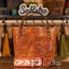 SoRetro Especial Mini+ FYG Leather Crossbody Tote – Gingerbro with Coral Helix on Coral Cotton Webbing – Bronze Hardware
