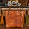 SoRetro Especial Mini+ FYG Leather Crossbody Tote – Gingerbro with Coral Helix on Coral Cotton Webbing – Bronze Hardware