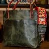 SoRetro Especial Mini+ FYG Leather Crossbody Tote – The Giving Trees with Exclusivo Holly Dunes on Dragon Fruit Cotton Webbing – Gunmetal Hardware
