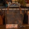 SoRetro Perfect FYG Leather Crossbody Tote – Oregon Outlaw with Exclusivo Madeira Autumn on Burnt Orange Cotton Webbing – Bronze Hardware