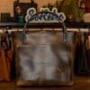SoRetro Especial Perfect FYG Leather Crossbody Tote – Extra Virgin Olive Oil with MCM Diamonds Cocoa and Sky Dark – Gunmetal Hardware