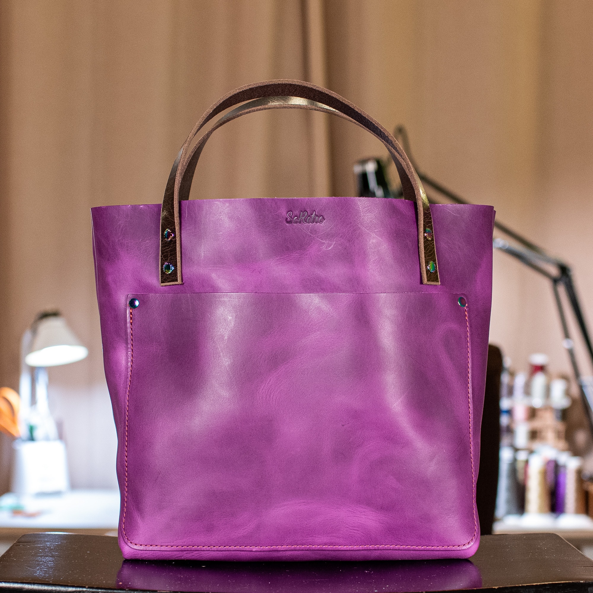 SoRetro Perfect FYG Leather Crossbody Tote Elderberry Martini with