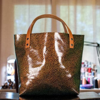 Alternative view of SoRetro Limited Verdura Perfect FYG Leather Crossbody Tote – Occhio del Drago with Exclusivo Star Jasmine Black on Dark Teal Cotton Webbing – Gunmetal Hardware