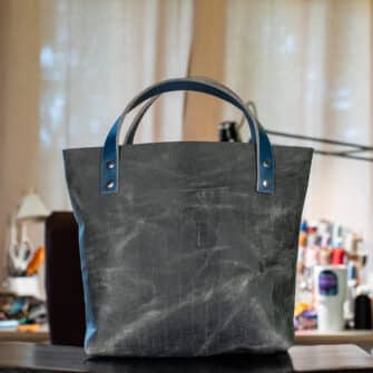 Alternative view of SoRetro Mini+ FYG Leather Crossbody Tote – Smokey Pecos with Exclusivo and Rosa Labrada Night on Navy Cotton Webbing – Gunmetal Hardware