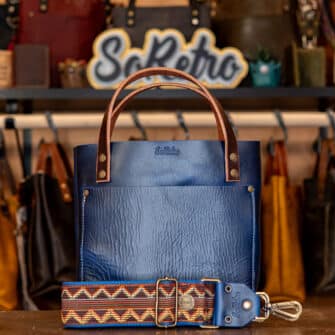 SoRetro Especial Mini FYG Leather Crossbody Tote - The Nautilus with Limited Superstar Ziggle on Cobalt Cotton Webbing – Bronze Hardware