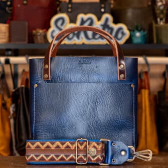 SoRetro Especial Mini+ FYG Leather Crossbody Tote – The Nautilus with Limited Superstar Ziggle on Cobalt Cotton Webbing – Bronze Hardware