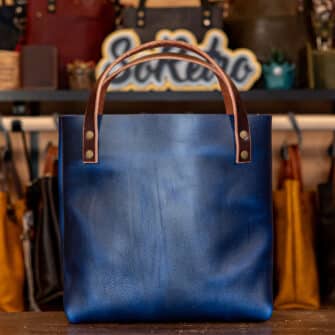 Alternative view of SoRetro Especial Mini+ FYG Leather Crossbody Tote – The Nautilus with Limited Superstar Ziggle on Cobalt Cotton Webbing – Bronze Hardware
