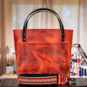 SoRetro Verdura Perfect FYG Leather Crossbody Tote – Tramonto Calabrese with Limited Ranchero Diamonds on Black Cotton Webbing – Gunmetal Hardware