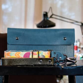 SoRetro FYG Crossbody Clutch - Agave Blu with Limited Hamsa Magic Mushrooms on Tropical Beach Blue Webbing - Gunmetal Hardware