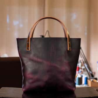 Alternative view of SoRetro Verdura Mini+ FYG Leather Crossbody Tote – Lampone Nero with Limited Sawtooth Desert on Chocolate Brown Cotton Webbing – Gunmetal Hardware