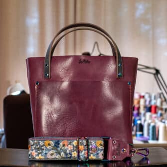 SoRetro Verdura Mini+ FYG Leather Crossbody Tote – Mare Rosita with Exclusivo Grove Park Gardens Dusk on Mauve Cotton Webbing – Chromalusion Hardware