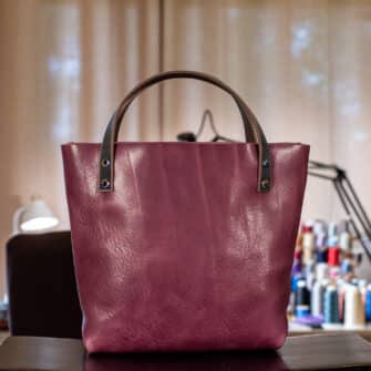 Alternative view of SoRetro Verdura Mini+ FYG Leather Crossbody Tote – Mare Rosita with Exclusivo Grove Park Gardens Dusk on Mauve Cotton Webbing – Chromalusion Hardware