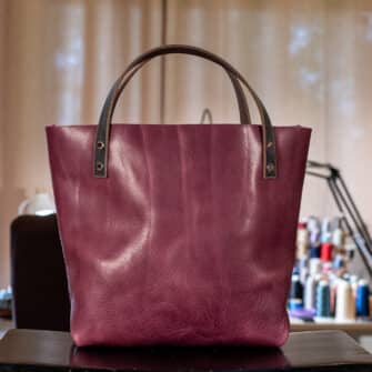 Alternative view of SoRetro Verdura Perfect FYG Leather Crossbody Tote – Mare Rosita with Exclusivo Grove Park Gardens Dusk on Mauve Cotton Webbing – Chromalusion Hardware