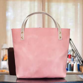 Alternative view of SoRetro Verdura Perfect FYG Leather Crossbody Tote – Zucchero Filato with Exclusivo Heart Waves Navy Light on Khaki Cotton Webbing – Bronze Hardware