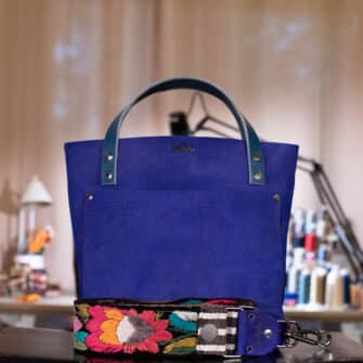 SoRetro Verdura Mini+ FYG Leather Crossbody Tote – La Tela Ultravioletta with Limited Solana – Gunmetal Hardware