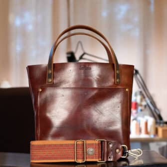 SoRetro Verdura Mini+ FYG Leather Crossbody Tote – Terra Tostata with Limited Denali Fire on Cinnamon Cotton Webbing – Bronze Hardware