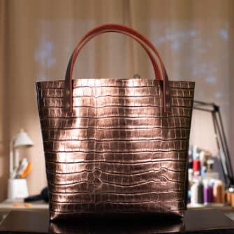 Alternative view of SoRetro Limited Verdura Perfect FYG Leather Crossbody Tote – Bronzegatore with Exclusivo Queen Annes Lace in Summer on Cinnamon Cotton Webbing – Bronze Hardware