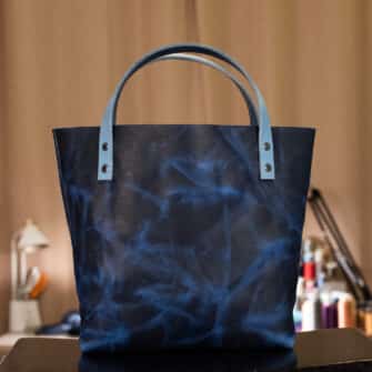 Alternative view of SoRetro Especial Reservo Perfect FYG Leather Crossbody Tote – Cobalt Conspiracy with Exclusivo Pastel Belle on Black on Dusty Blue Webbing – Gunmetal Hardware