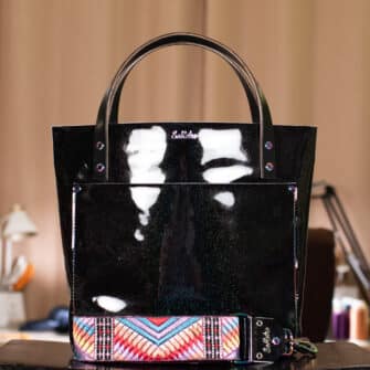 SoRetro OOAK Verdura Perfect FYG Leather Crossbody Tote – Sirius with Exclusivo Serrania Prismon on Black Cotton Webbing – Chromalusion Hardware