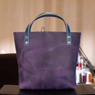 Alternative view of SoRetro Perfect FYG Leather Crossbody Tote – Mercurio Retrogrado With Limited Moroccan Mustache Calypso on Violet Cotton Webbing – Silver Hardware