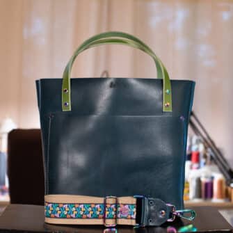 SoRetro Verdura Perfect FYG Leather Crossbody Tote – Mare Forte Oceania with Limited Flores del Valle on Khaki Cotton Webbing – Chromalusion Hardware