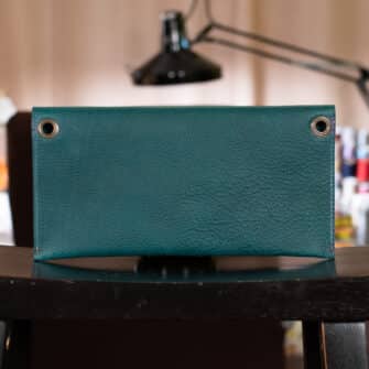 Alternative view of SoRetro Verdura FYG Crossbody Clutch - Cacciatore di Abisso with Exclusivo Penobscot Vineyard on Tropical Beach Blue Webbing - Bronze Hardware