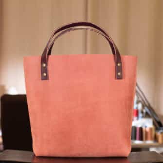 Alternative view of SoRetro Especial Reservo Perfect FYG Leather Crossbody Tote – Fuzzy Pink Eraser with Limited Clamshell Backsplash Summer Daze on Dark Cherry Cotton Webbing – Bronze Hardware