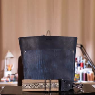 SoRetro Verdura Mini+ FYG Leather Crossbody Tote – Monte San Costanzo with Limited Half Moon Mandala on Khaki Cotton Webbing – Gunmetal Hardware - Handleless