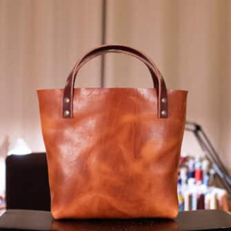 Alternative view of SoRetro Especial Mini+ FYG Leather Crossbody Tote – Gingerbro with Limited Denali Fire on Sand Cotton Webbing – Bronze Hardware