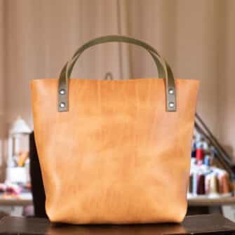 Alternative view of SoRetro Verdura Perfect FYG Leather Crossbody Tote – Mare Forte Naturale with L'unica on Dark Olive Cotton Webbing – Gunmetal Hardware