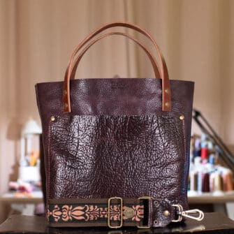 SoRetro Especial Reservo Perfect FYG Leather Crossbody Tote – The Great Cherry Tatanka with Limited Dama Sola on Chocolate Brown Cotton Webbing – Bronze Hardware