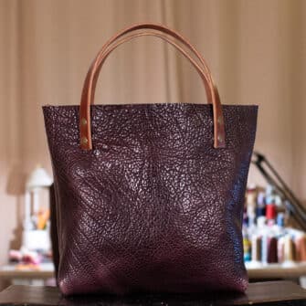 Alternative view of SoRetro Especial Reservo Perfect FYG Leather Crossbody Tote – The Great Cherry Tatanka with Limited Dama Sola on Chocolate Brown Cotton Webbing – Bronze Hardware