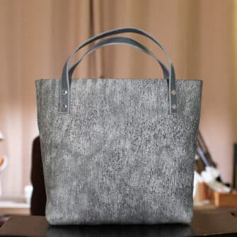 Alternative view of SoRetro Verdura Perfect FYG Leather Crossbody Tote – Mare Statico Monocromatico with Limited Mono Nubby Sparklebow on Gray Cotton Webbing – Silver Hardware