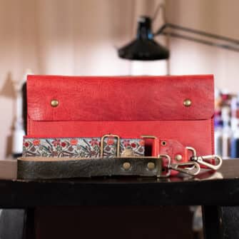 SoRetro Especial Reservo FYG Crossbody Clutch - Montmorency Cherry with Limited Winter Berry Festival on Strawberry Cotton Webbing - Bronze Hardware