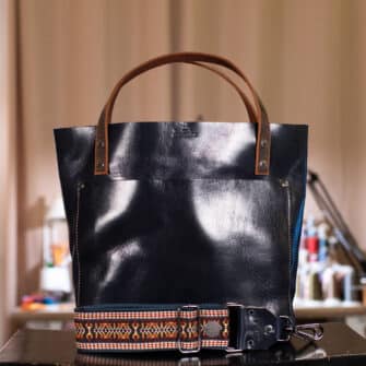 SoRetro Perfect FYG Leather Crossbody Tote – Service Dress Blue with McKinley on Navy Cotton Webbing – Gunmetal Hardware