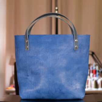 Alternative view of SoRetro Verdura Perfect FYG Leather Crossbody Tote – Baia Blu Di Nebbia Marina with Exclusivo Snow Crystals Silver on Dark Gray Cotton Webbing – Silver Hardware