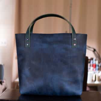 Alternative view of SoRetro Verdura Perfect FYG Leather Crossbody Tote – Piazza di Mezzanotte with Limited Grandes Flores del Valle on Navy Cotton Webbing – Chromalusion Hardware