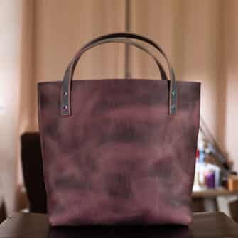 Alternative view of SoRetro Perfect FYG Leather Crossbody Tote – Moonshadow Ridge with Hot Zug Island on Eggplant Cotton Webbing – Chromalusion Hardware