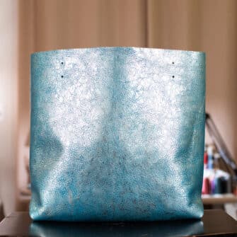Alternative view of SoRetro BYG FYG Leather Crossbody Tote – Aqua Embers with Limited Snowicane on Teal Cotton Webbing – Gunmetal Hardware