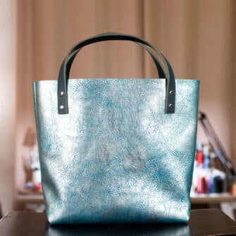 Alternative view of SoRetro Perfect FYG Leather Crossbody Tote – Aqua Embers with Limited Snowicane on Teal Cotton Webbing – Gunmetal Hardware