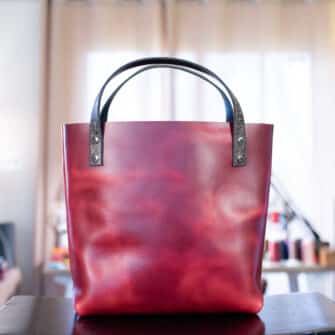 Alternative view of SoRetro Especial Mini+ FYG Leather Crossbody Tote – Cherry Cobbler with Limited Marquis Cut Vintage on Sand Cotton Webbing – Gunmetal Hardware